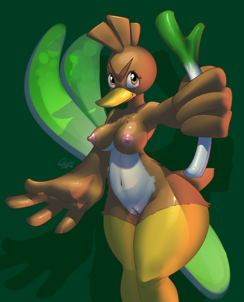anthro avian bird breasts elpatrixf farfetch'd female nintendo pokemon pokemorph pussy solo video_games