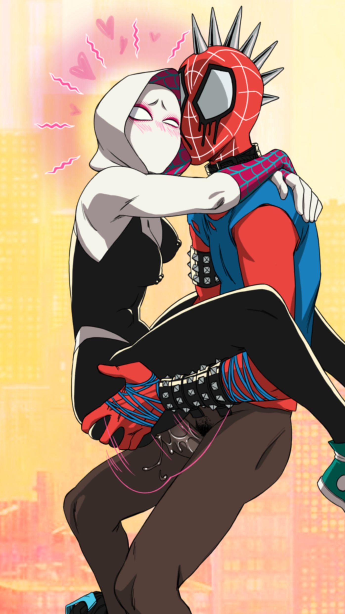 big_penis bodysuit dark-skinned_male gwen_stacy hobart_brown marvel mask nipple_bulge older older_female pussy_juice spider-man:_across_the_spider-verse spider-punk stand_and_carry_position vaginal_juices_on_penis wet_penis young_adult young_adult_female young_adult_male young_adult_woman
