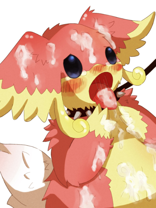 ambiguous_gender audino blue_eyes blush collar cum cum_on_face leash open_mouth pokemon rate simple_background tears tongue tongue_out white_background