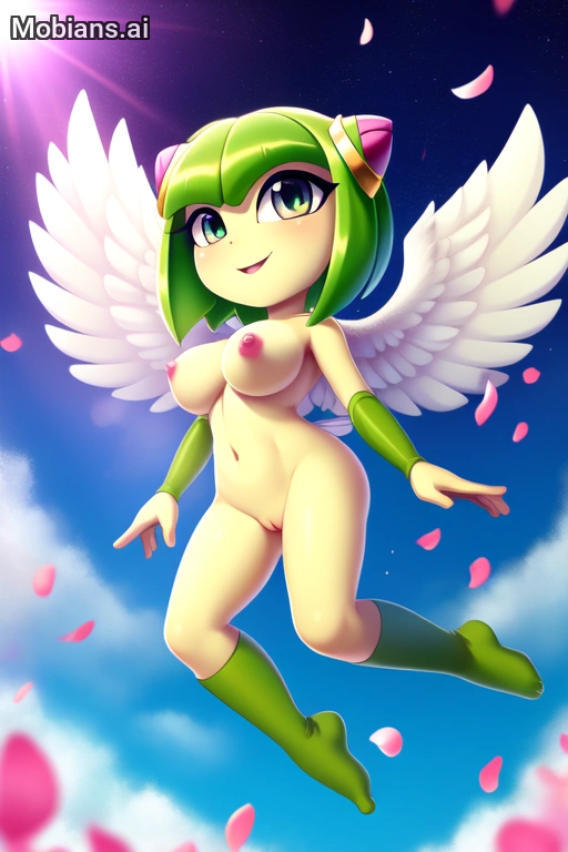 1girl ai_generated alien alien_girl alien_humanoid angel_wings areola big_breasts blue_background blue_sky blush breasts cloud clouds cosine cosmo_the_seedrian eyelashes feathered_wings feathers female green_hair humanoid legs mobians.ai navel nipples nude nude_female outside pink_areola pink_eyes pink_nipples plant plant_girl plant_humanoid pussy seedrian sega short_hair sky socks socks_only solo sonic_(series) sonic_the_hedgehog_(series) sonic_x star stars sun sunlight sunlight_rays thick_thighs thighs wings