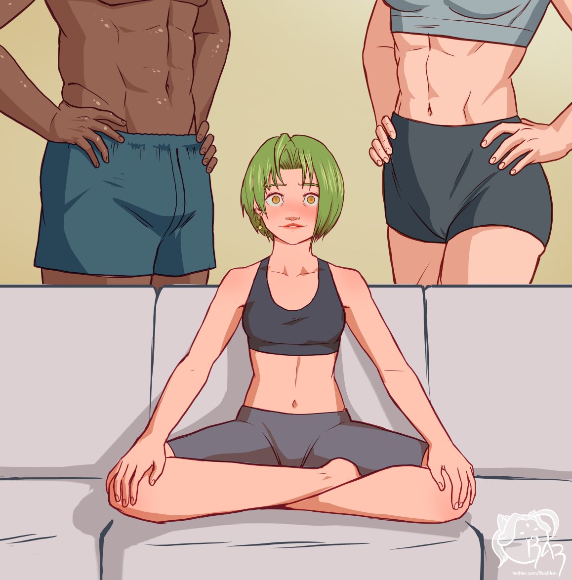 1boy 2_girls armchair athletic athletic_female athletic_male belly belly_button bisexual bisexual_(female) blush brown_eyes colombian dark-skinned_male dark_skin excited faceless_female faceless_male green_hair hispanic hispanic_virtual_youtuber human human_only imminent_sex imminent_threesome imminent_yuri implied_bisexual indoors latam_virtual_youtuber light-skinned_female light_skin looking_at_viewer muscular muscular_female navel nervous nervous_smile piper_perri_surrounded razillon ryumi ryumivt short_hair shorts signature sitting six_pack sport_shorts sports_bra sports_shorts sportswear standing twitch twitch.tv unseen_female_face unseen_male_face virtual_youtuber vtuber yellow_eyes youtube youtube_hispanic