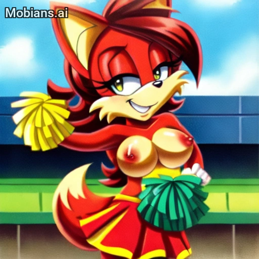1girl ai_generated anthro anthro_only cheerleader cheerleader_uniform female_only fiona_fox fox fox_ears fox_girl fox_tail furry furry_only green_eyes medium_breasts mobians.ai no_humans nude nude_female red_fur red_hair red_skin sega sonic_(series) sonic_the_hedgehog_(series) tail