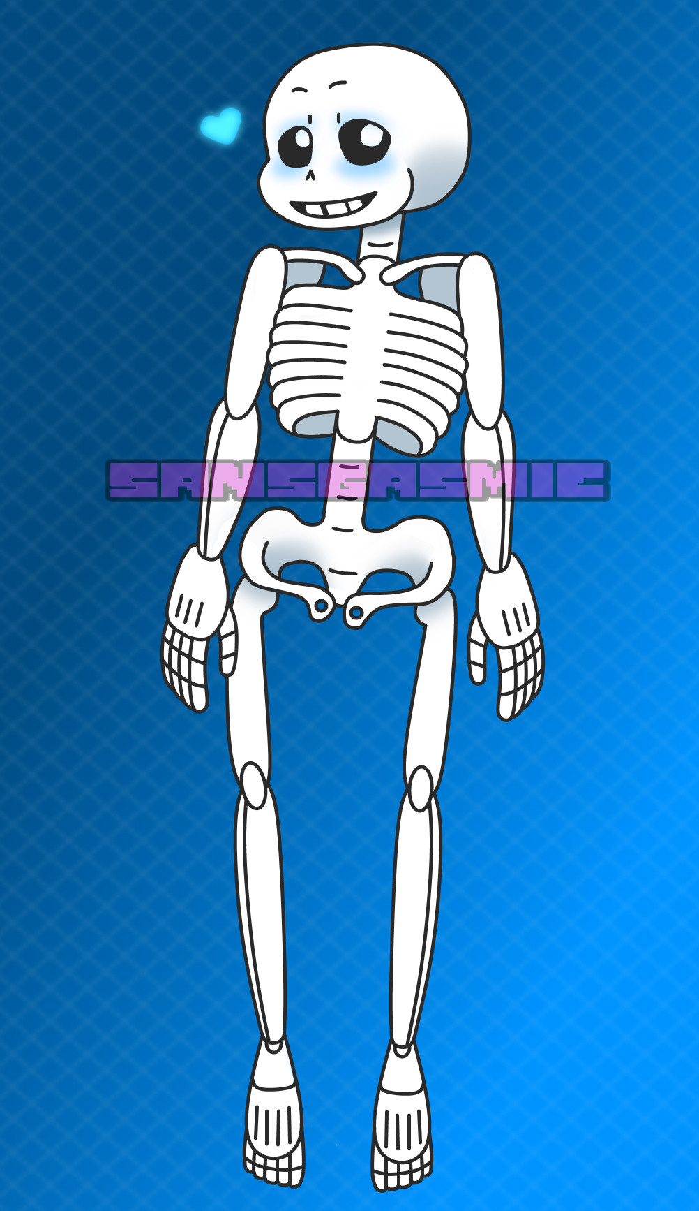 1boy 2010s 2018 animated_skeleton artist_name blue_background blue_blush blush completely_naked completely_nude full_body gradient_background heart looking_at_viewer male male_only monster nude sans sans_(undertale) sansgasmic-kun simple_background skeleton solo solo_male undead undertale undertale_(series)