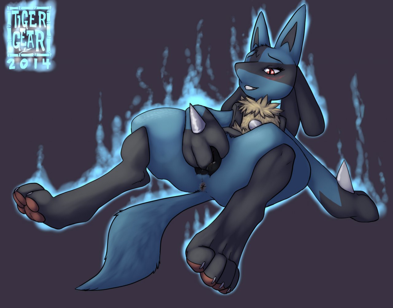 2014 3_fingers 4_toes anatomically_correct anatomically_correct_pussy anthro anus aura barefoot blush butt canine canine_pussy claws eyelashes female fingering fur furry half-closed_eyes happy jackal juice long_ears looking_down lucario lying mammal masturbation nintendo nude on_back pawpads paws plain_background pokemon presenting presenting_hindquarters presenting_pussy purple_background pussy pussy_juice red_eyes shadow sharp_teeth sitting smile solo spikes spread_legs spreading tail teeth tigergear toe_claws vaginal vaginal_fingering video_games