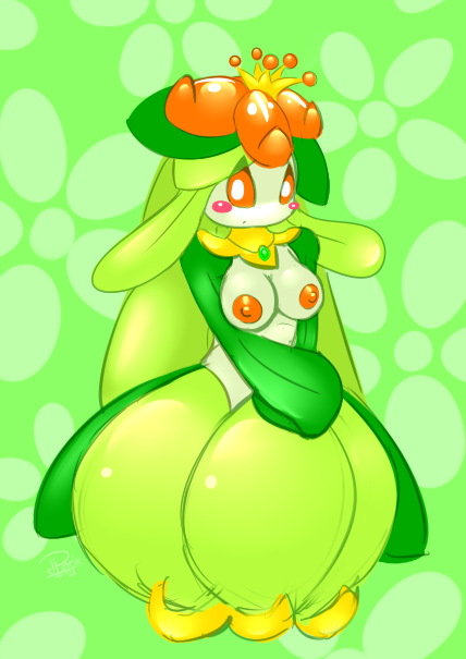 blush breasts crown elpatrixf female green_body lilligant nipples orange_eyes plant pokemon solo