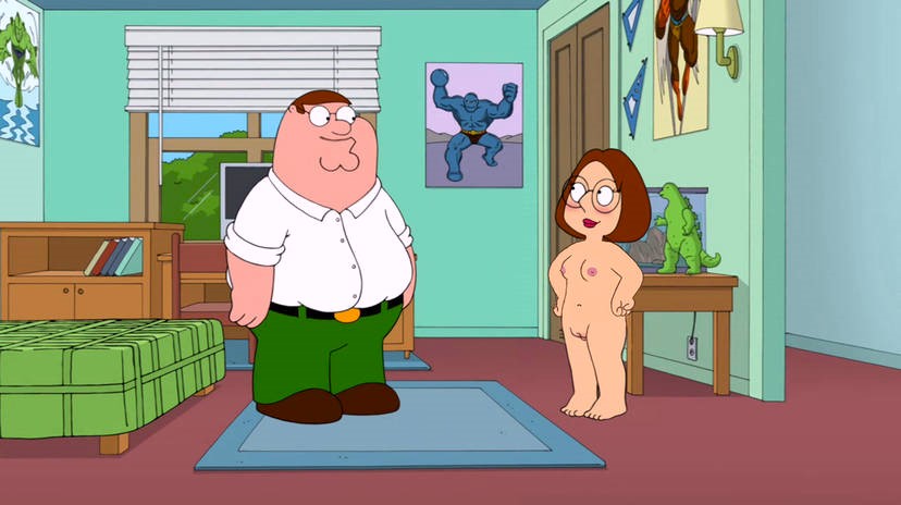 breasts erect_nipples family_guy glasses meg_griffin nude peter_griffin shaved_pussy thighs
