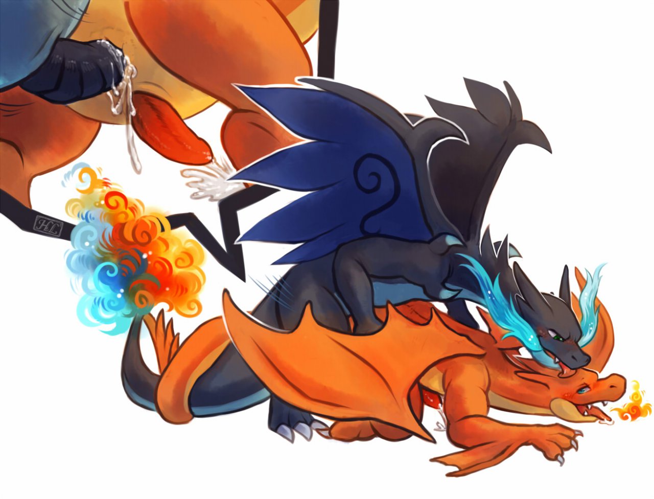 3_toes anal anal_penetration bald barefoot charizard claws cum cum_in_ass cum_inside cum_string dragon erection feral feral_on_feral fire gay green_eyes happy haychel hi_res male mega_charizard mega_charizard_x mega_charizard_y mega_evolution nintendo nude open_mouth orgasm penetration penis plain_background pokemon pokÃ©mon sharp_claws sharp_teeth smile teeth toe_claws video_games white_background wings