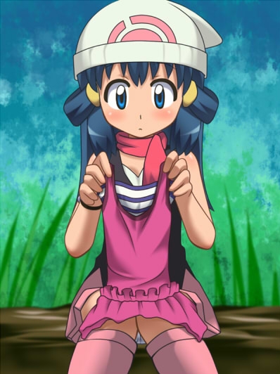 awa blue_hair boots hat hikari_(pokemon) nintendo pokemon sitting swimsuit