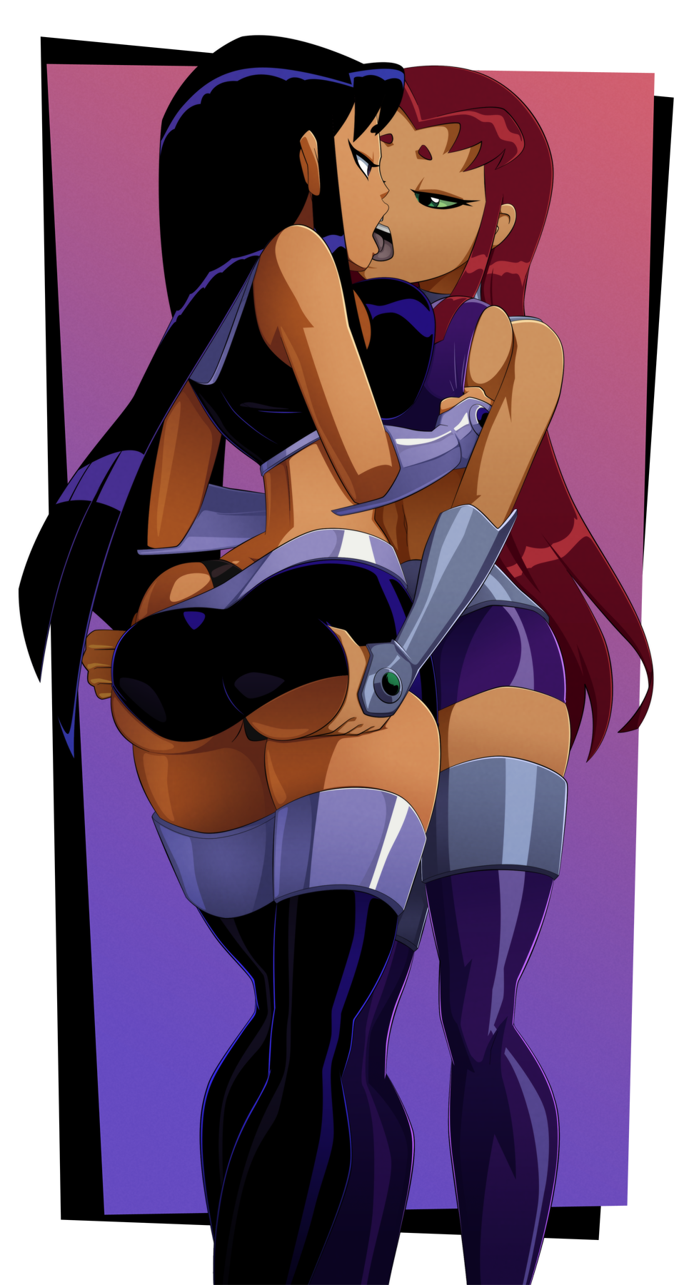 2_girls 2girls ass ass_grab blackfire clothed dc dc_comics female/female female_only incest kissing long_hair ravenravenraven sister_and_sister sisters standing starfire teen_titans yuri