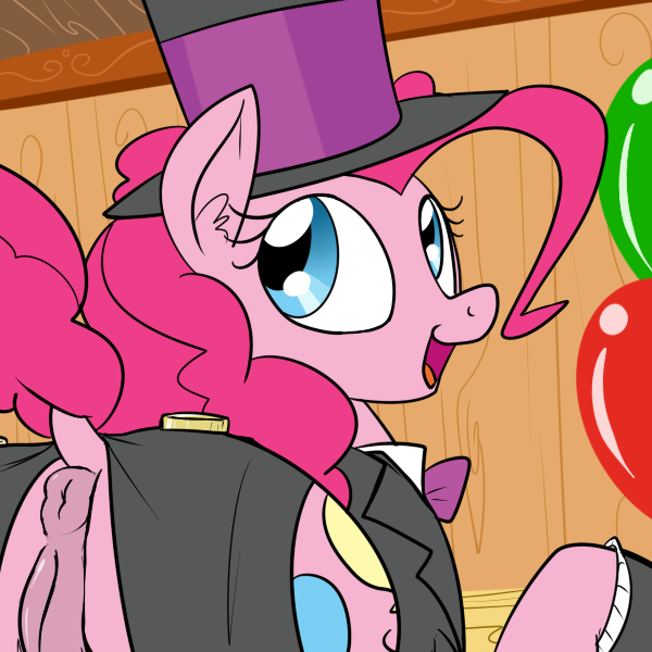 anus ass balloons friendship_is_magic looking_back my_little_pony pinkie_pie pussy reiduran top_hat tuxedo