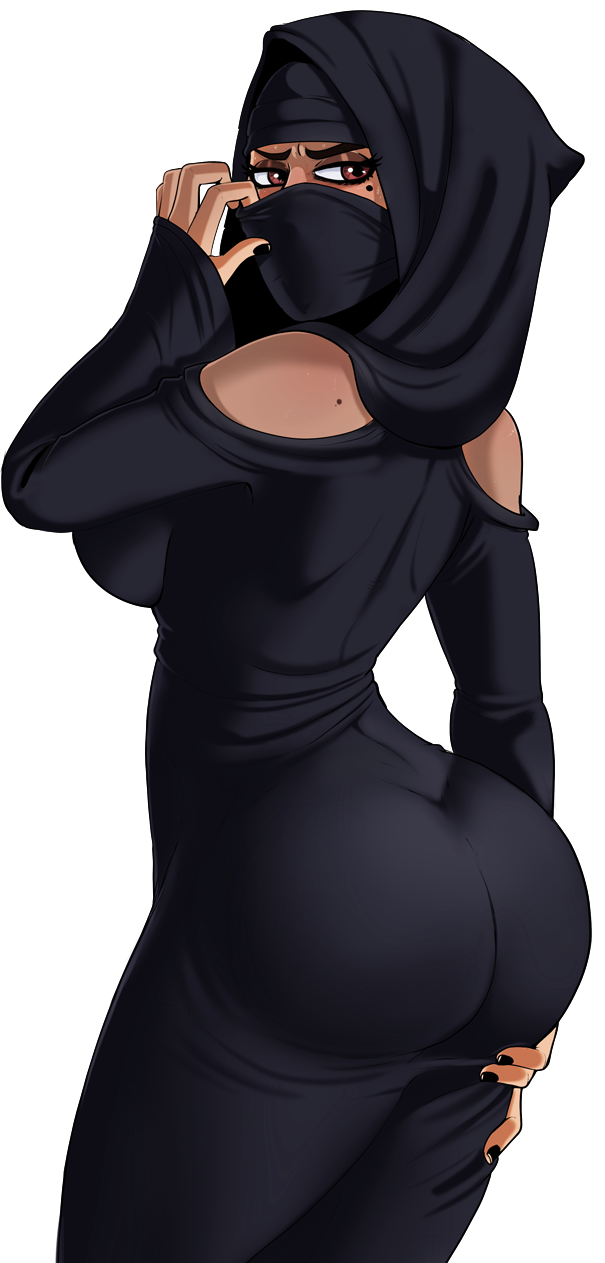 arab ass beauty_mark big_ass big_breasts breasts brown_eyes brown_skin covered_breasts dark_skin dat_ass female female_only hand_on_ass hijab looking_back mask muslim nail_polish pose shadman sideboob skin_tight solo therealshadman