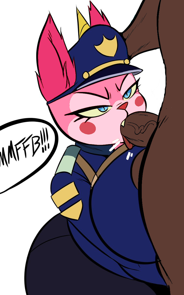 1girl anthro balls bbc big_breasts breasts edit felid feline fellatio fur genitals high_res human isolatedartest male male/female mammal nude oral penile penis pink_body pink_fur police police_uniform policewoman sex simple_background the_lego_movie unikitty unseen_male_face vein veiny_penis white_background