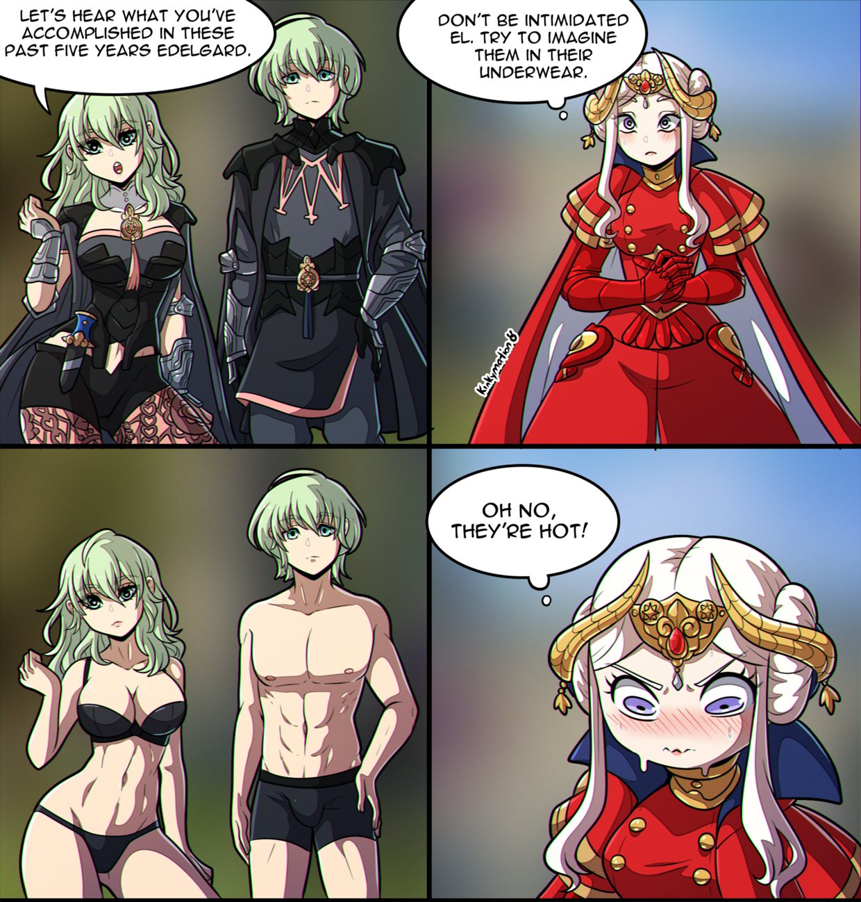 1boy 2020 2_girls big_breasts big_breasts bisexual boxers breasts byleth_(female) byleth_(fire_emblem) byleth_(male) chibi clothes_removed cute edelgard_von_hresvelg fire_emblem fire_emblem:_three_houses funny humor kinkymation long_hair male male/female mature mature_female meme nervous nintendo nipples panties short_hair thin_waist underwear video_game_character video_game_franchise wholesome