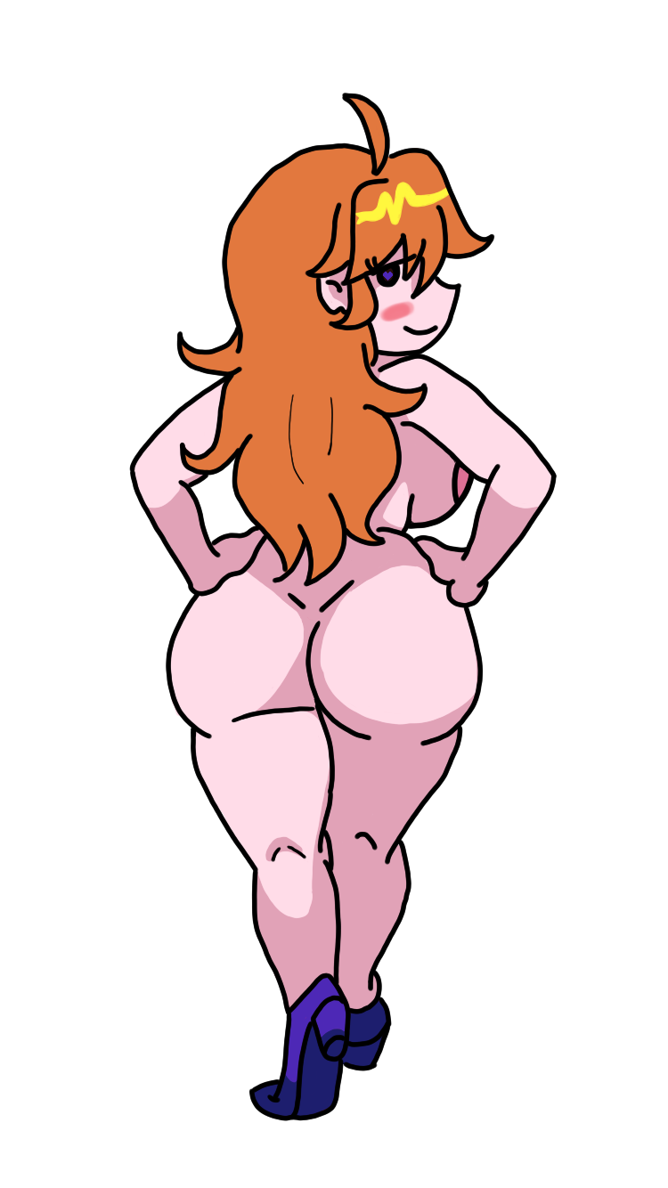 big_ass big_breasts blue_shoes edit flushed friday_night_funkin friday_night_funkin_b-side friday_night_funkin_mod girlfriend_(fnf_b-side) girlfriend_(friday_night_funkin) heart-shaped_pupils no_background no_panties nude orange_hair showing_ass small_nipples