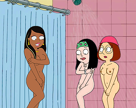 3_girls 3girls american_dad breasts family_guy female_only hayley_smith meg_griffin nude roberta_tubbs shower the_cleveland_show yuri