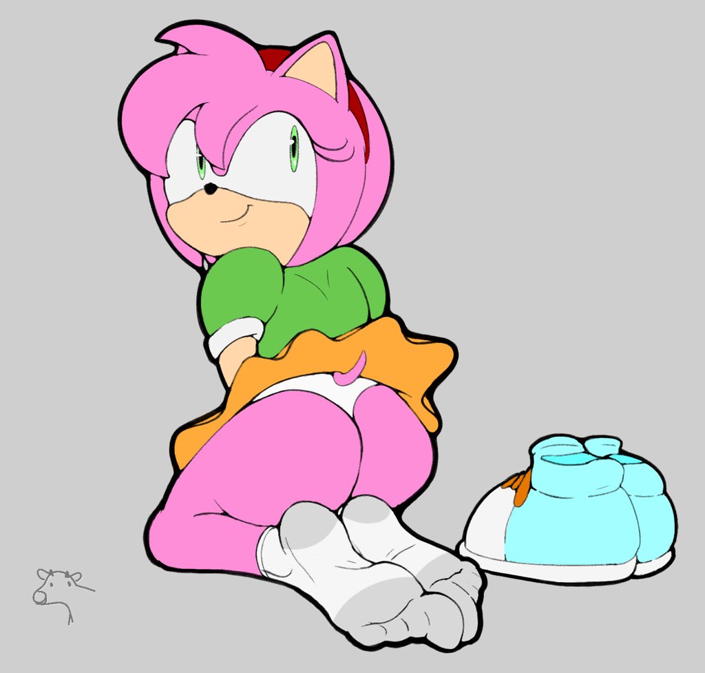 1girl amy_rose anthro clothed dat_ass dummycervine foot_fetish foot_focus furry hedgehog looking_at_viewer looking_back_at_viewer presenting_ass rosy_the_rascal sega socks socks_on sonic_cd sonic_the_hedgehog_(series)