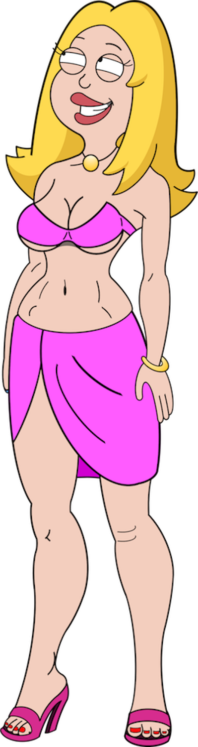 1girl alpha_channel american_dad artist_request bikini black_eyes blonde_hair clothed clothing female_only francine_smith high_heels looking_up pink_bra sexy smile solo tagme transparent_background