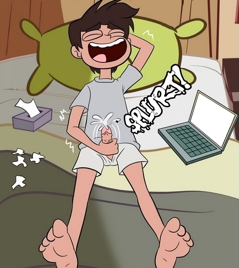1boy bed computer croc_(artist) cum fapping male_only marco_diaz masturbation star_vs_the_forces_of_evil yaoi