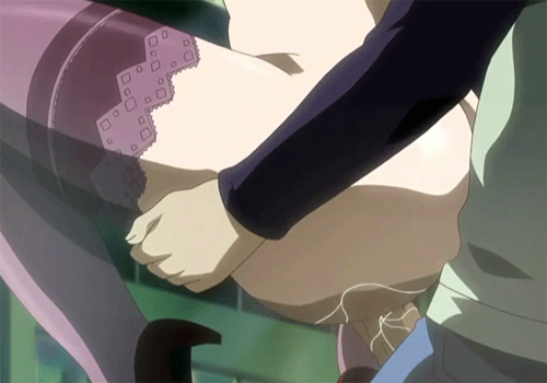 1girl ane_to_boin animated animated_gif ass close-up clothed_male_nude_female clothed_sex female from_side gif hanamaru_kaoruko held_up high_heels lace lace-trimmed_thighhighs leg_grab penis purple_legwear pussy_juice sex spread_legs thigh_grab thighhighs uncensored vaginal