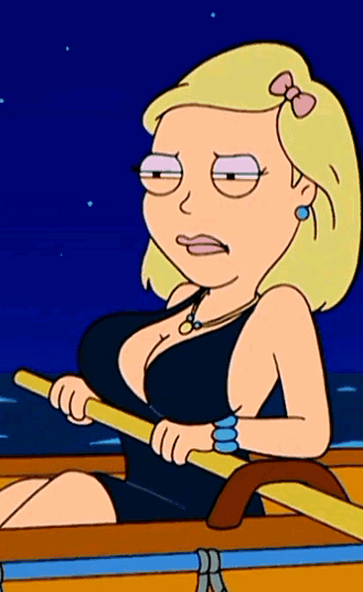 2d_animation american_dad becky_arangino blonde_hair boat bouncing_breasts breasts edit gif loop looping_animation night_sky oar reverse_outfit