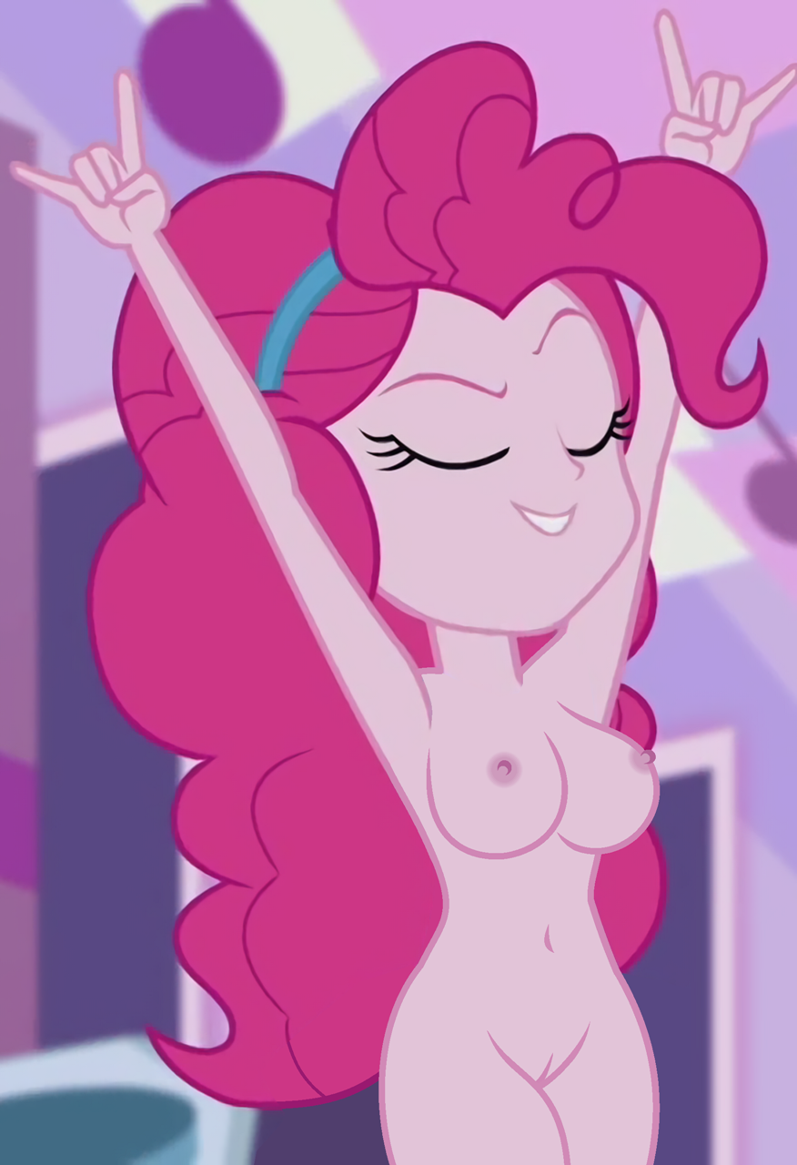 1girl alternate_version_available arms_up big_breasts breasts closed_eyes edit equestria_girls female_only hasbro my_little_pony nude nude_female older older_female pinkie_pie pinkie_pie_(eg) pinkie_pie_(mlp) screenshot solo_female young_adult young_adult_female young_adult_woman