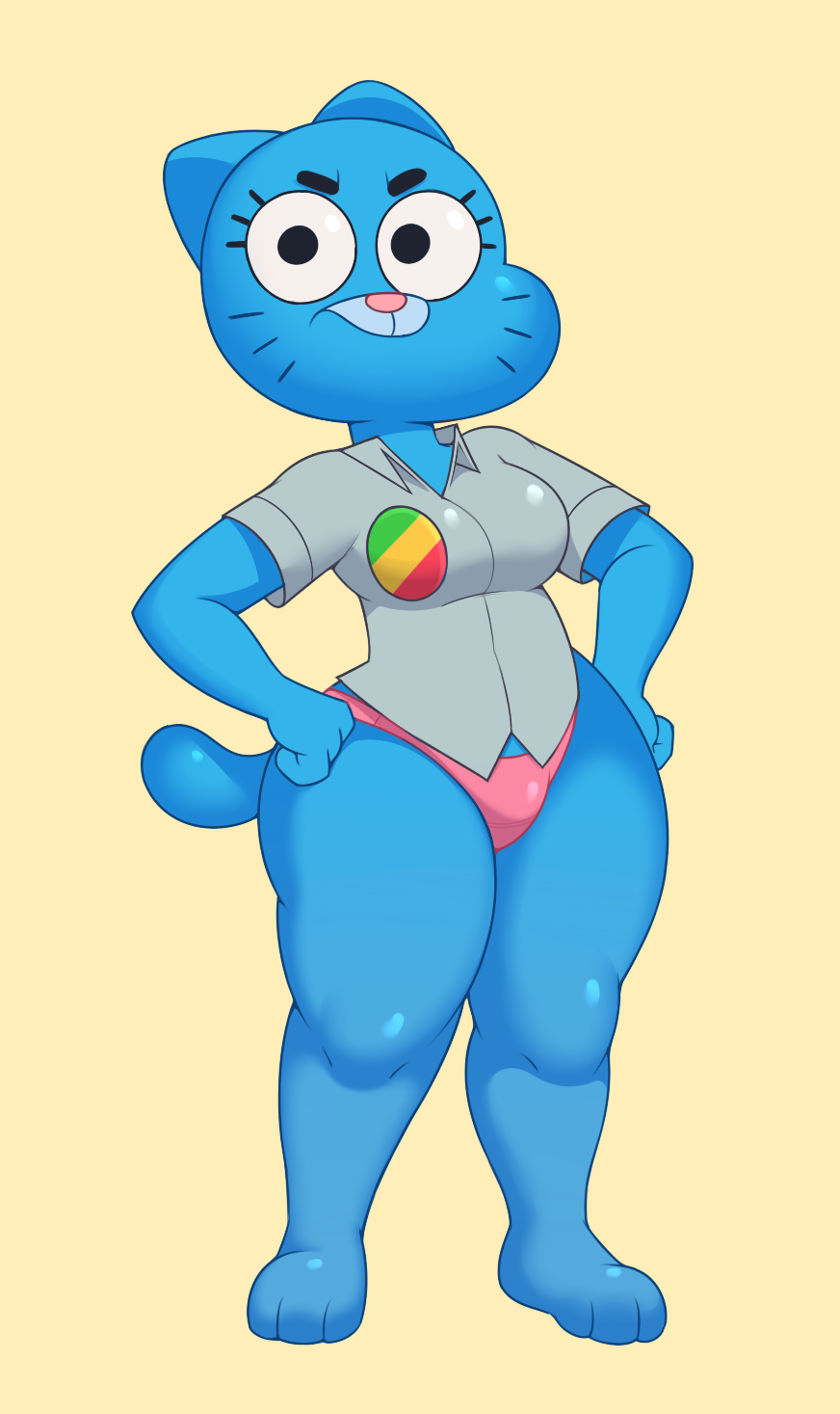 &gt;:( 1girl 2018 2d 2d_(artwork) acstlu anthro anthro_only barefoot blue_body blue_fur breasts cartoon cartoon_milf cartoon_network cat clothed clothed_female clothing digital_media_(artwork) domestic_cat eyelashes felid feline felis female_anthro female_only frown frustrated fur furry furry_female furry_only hands_on_hips looking_at_viewer mammal mature mature_anthro mature_female milf nicole_watterson panties pink_nose pink_panties shirt short_tail simple_background solid_color_background solo_anthro solo_female standing tail the_amazing_world_of_gumball thick_thighs thighs topwear underwear upset voluptuous western_cartoon whiskers wide_hips yellow_background
