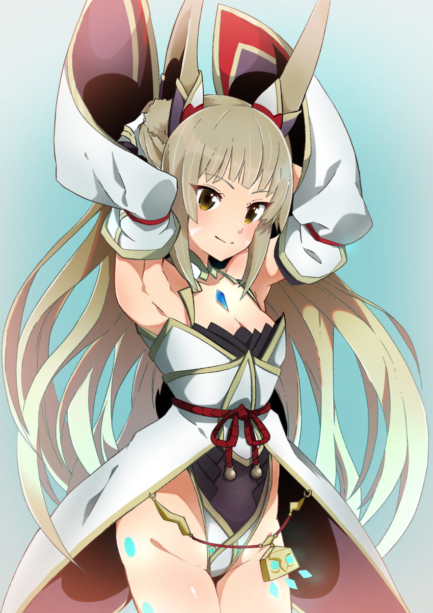1girl 1girl absurd_res alluring animal_ears armpits arms_up breasts cat_girl chest_jewel cleavage detached_sleeves facial_mark high_res highena highleg highleg_leotard leotard long_hair low_twintails nia nia_(blade)_(xenoblade) nia_(xenoblade) nintendo small_breasts stockings twin_tails very_long_hair xenoblade_(series) xenoblade_chronicles_2 yellow_eyes