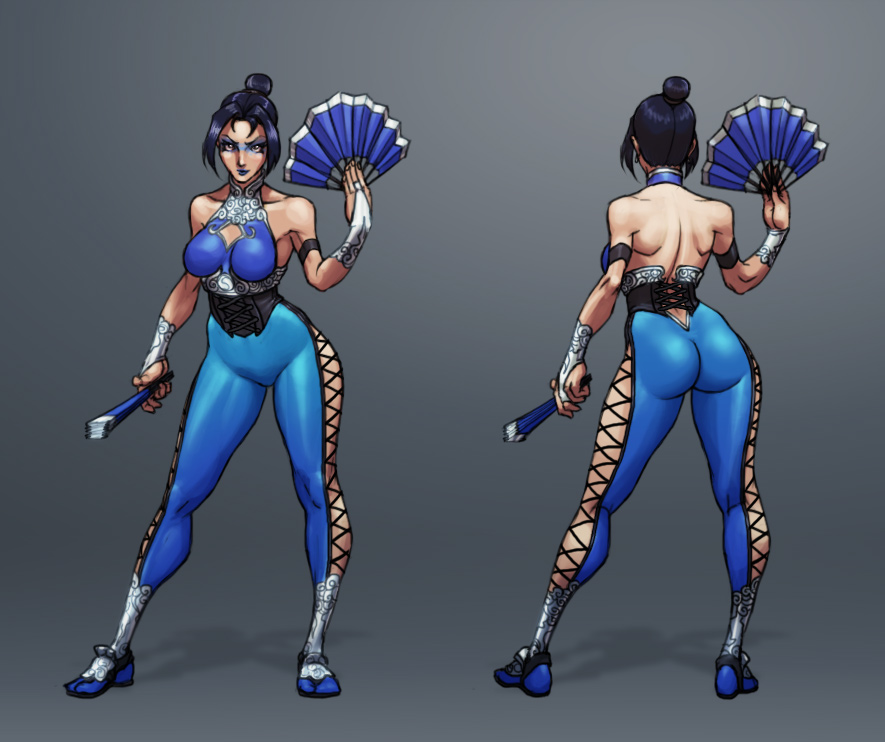 1girl 1girl alluring ass athletic_female big_breasts breasts cleavage clothes earrings fit_female hand_fan jewelry jiggeh kitana midway_games mortal_kombat mortal_kombat_1_(2023) mortal_kombat_4 mortal_kombat_armageddon mortal_kombat_deadly_alliance mortal_kombat_deception mortal_kombat_ii ultimate_mortal_kombat_3