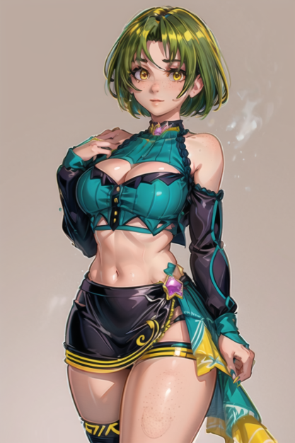 1girl ai_generated brown_eyes colombian ear_piercing earrings female_focus fingerless_gloves freckles green_hair green_nails hispanic hispanic_virtual_youtuber indie_virtual_youtuber latam_virtual_youtuber light-skinned_female light_skin ryumi ryumivt short_hair small_breasts small_breasts stable_diffusion twitch twitch.tv virtual_youtuber vtuber yellow_eyes youtube youtube_hispanic