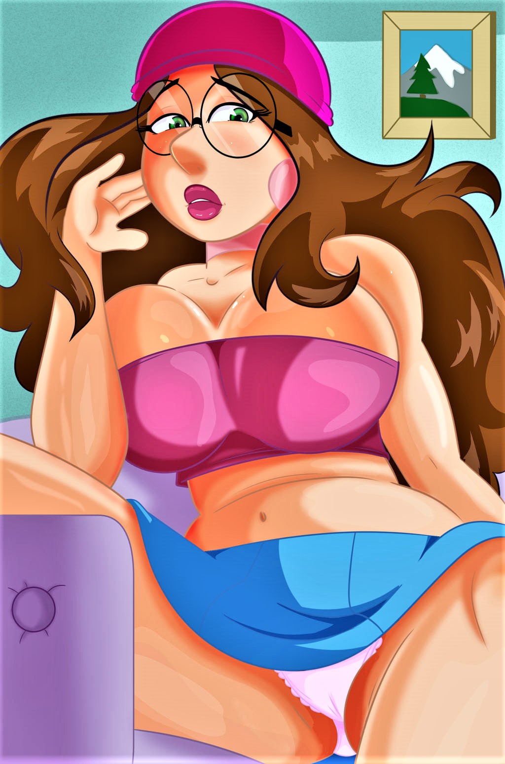 big_breasts crop_top family_guy glasses hat meg_griffin miniskirt panties thighs
