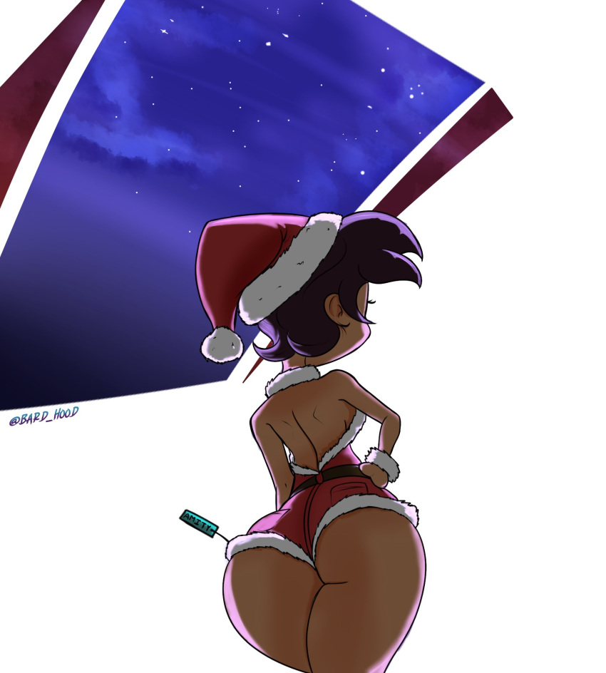 1girl 2020 ass back back_view backboob big_ass breasts christmas christmas_hat christmas_outfit dark-skinned_female dark_skin disney faceless_female gift hand_on_hip hand_on_own_hip hat holidays huge_ass implied_yuri latina luz_noceda rogueartlove santa_hat seductive smooth_skin the_owl_house wide_hips