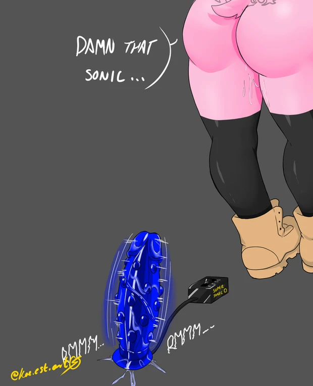 1girl amy_rose anthro ass ass_tattoo boots dat_ass dildo emo_amy_rose english_text fur furry grey_background hedgehog kae-est_art motion_lines nude pink_fur pussy_juice sega sex_toy simple_background sonic_the_hedgehog_(series) sound_effects standing stockings tagme tail tattoo text vibrating_dildo