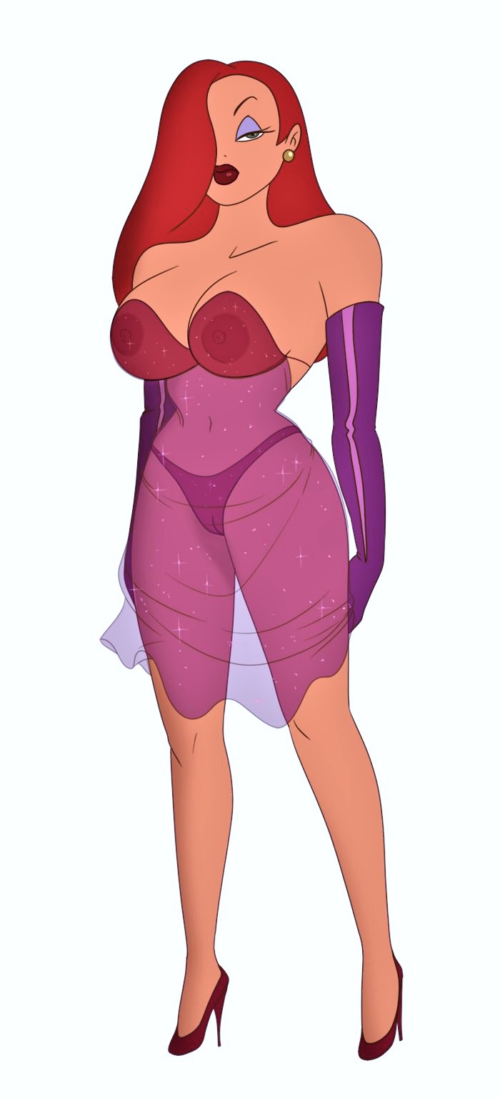 big_breasts cameltoe erect_nipples gloves hair_over_one_eye high_heels jessica_rabbit large_areolae panties red_hair see-through thighs who_framed_roger_rabbit