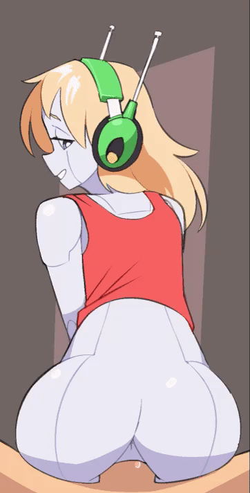 1boy 1girl android ass back bare_shoulders blonde blue_eyes bottomless brown_background cave_story curly_brace doukutsu_monogatari gif half-dressed headgear huge_ass large_penis looking_back looking_to_the_side loop male male/female nickleflick penis pov pov_ass red_tank_top reverse_cowgirl_position robot shirt simple_background smirk solo_focus straddling tank_top vaginal