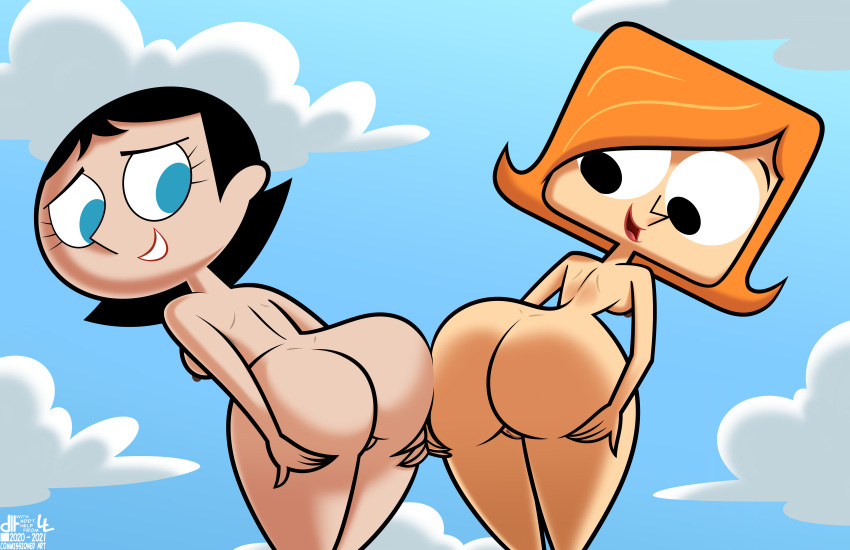 1girl 2021 2_girls 4_fingers ass ass_to_ass big_ass big_breasts black_eyes black_hair blue_eyes bumping_asses bumping_butts cartoon_network commission crossover cute debbie_turnbull dlt female_only holding_own_ass lipstick milf ms._keane nude nude nude_female orange_hair powerpuff_girls red_lipstick robotboy sideboob