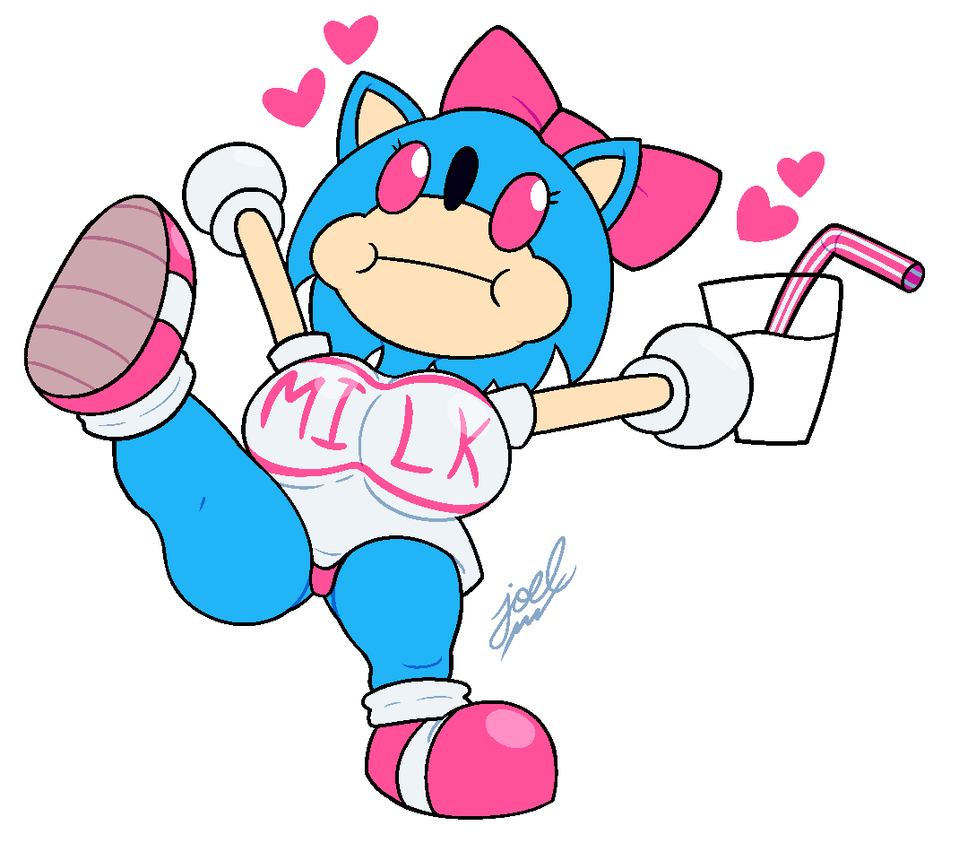 big_breasts blue_fur cup female_sunky friday_night_funkin hearts_around_body hearts_around_head looking_at_viewer milk milk_shirt no_background pink_bow pink_eyes pink_panties pink_shoes silly_face sonic.exe sonic_the_hedgehog sunky.mpeg white_shirt