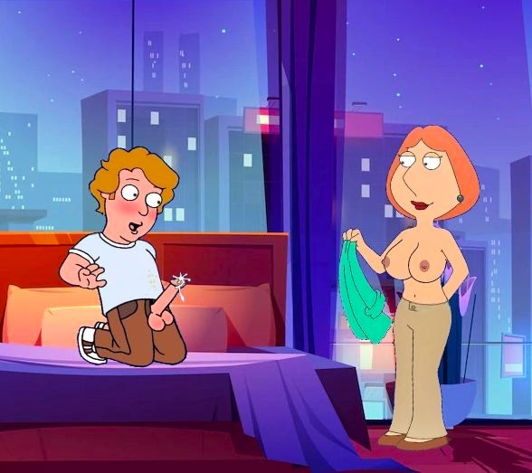 age_difference anthony_(family_guy) big_breasts breasts cartoon_milf cheating_wife erect_nipples erection family_guy huge_penis lois_griffin no_bra pants thighs topless topless_female undressing