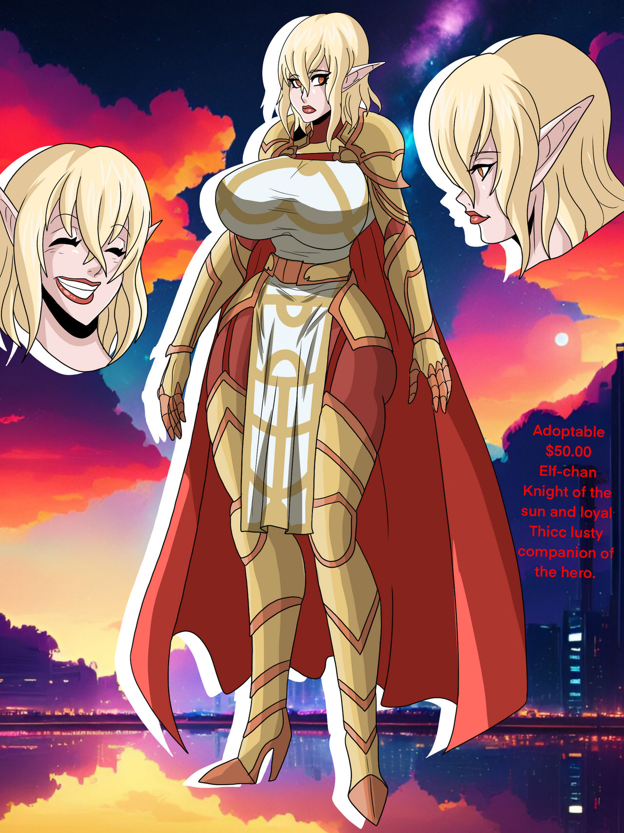 armor big_breasts blonde_hair cape character_sheet elf huge_breasts ninja-8004 original_character pointy_ears sexy yellow_eyes