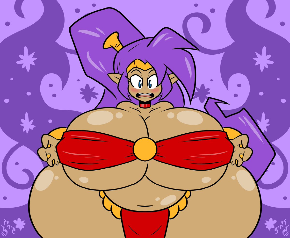 1girl ass big_breasts big_hips blue_eyes blush breasts chubby dark_skin hips huge_breasts hyper_thighs loincloth long_hair mouth_open purple_hair sexy sexy_body sexy_breasts shantae shantae_(character) sweetspicymann thick_thighs wayforward wide_hips