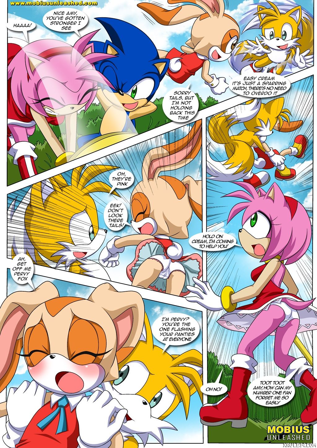 amy_rose bbmbbf cream_the_rabbit miles_"tails"_prower mobius_unleashed palcomix pantyshot sega sonic_the_hedgehog sonic_the_hedgehog_(series) tagme tails_the_fox
