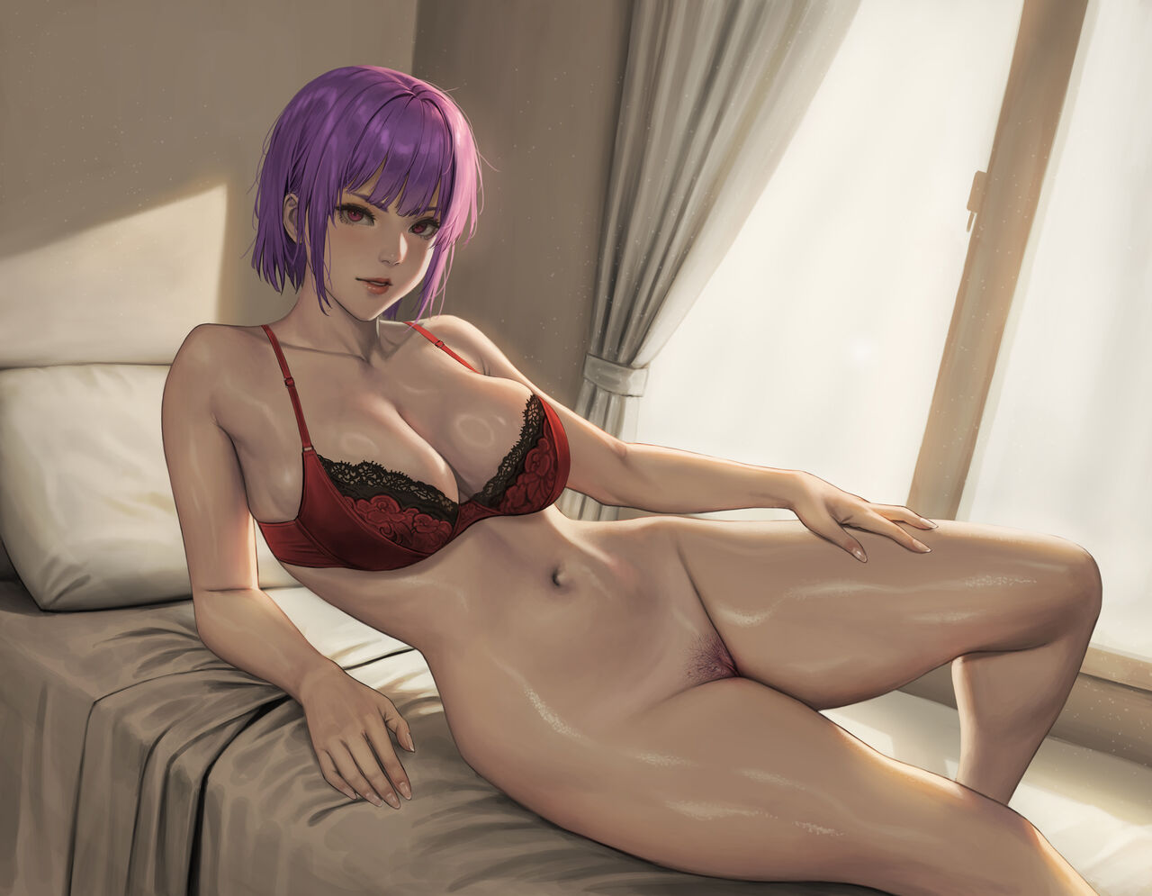 1girl alluring ayane ayane_(doa) big_breasts bra bra_only cleavage dead_or_alive dead_or_alive_2 dead_or_alive_3 dead_or_alive_4 dead_or_alive_5 dead_or_alive_6 dead_or_alive_xtreme dead_or_alive_xtreme_2 dead_or_alive_xtreme_3_fortune dead_or_alive_xtreme_beach_volleyball dead_or_alive_xtreme_venus_vacation high_res jeneral lingerie naked_from_the_waist_down pubic_hair purple_hair pussy short_hair tecmo underwear voluptuous
