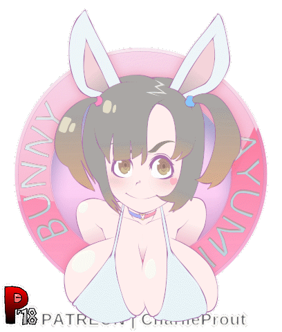 1girl :3 back_view big_breasts bouncing_breasts breasts bunny_ears bunny_gif bunny_girl bunnyayumi charlieprout cosplay gif huge_breasts looking_at_viewer nipples rabbit_ears smile smug swimsuit twitch twitch.tv twitter wink
