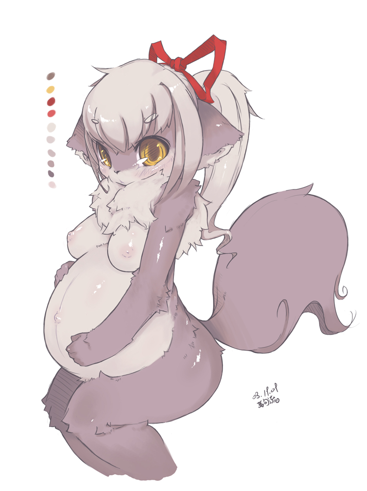 breasts canine dog female original pregnant ribbons solo tail visark yellow_eyes