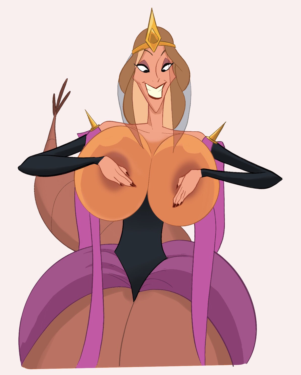 bartok_the_magnificent big_breasts black_eyes blonde_hair covering_breasts crown dragon_girl gigantic_ass john_coffe large_breasts ludmilla milf sexy sexy_ass sexy_breasts smile tail