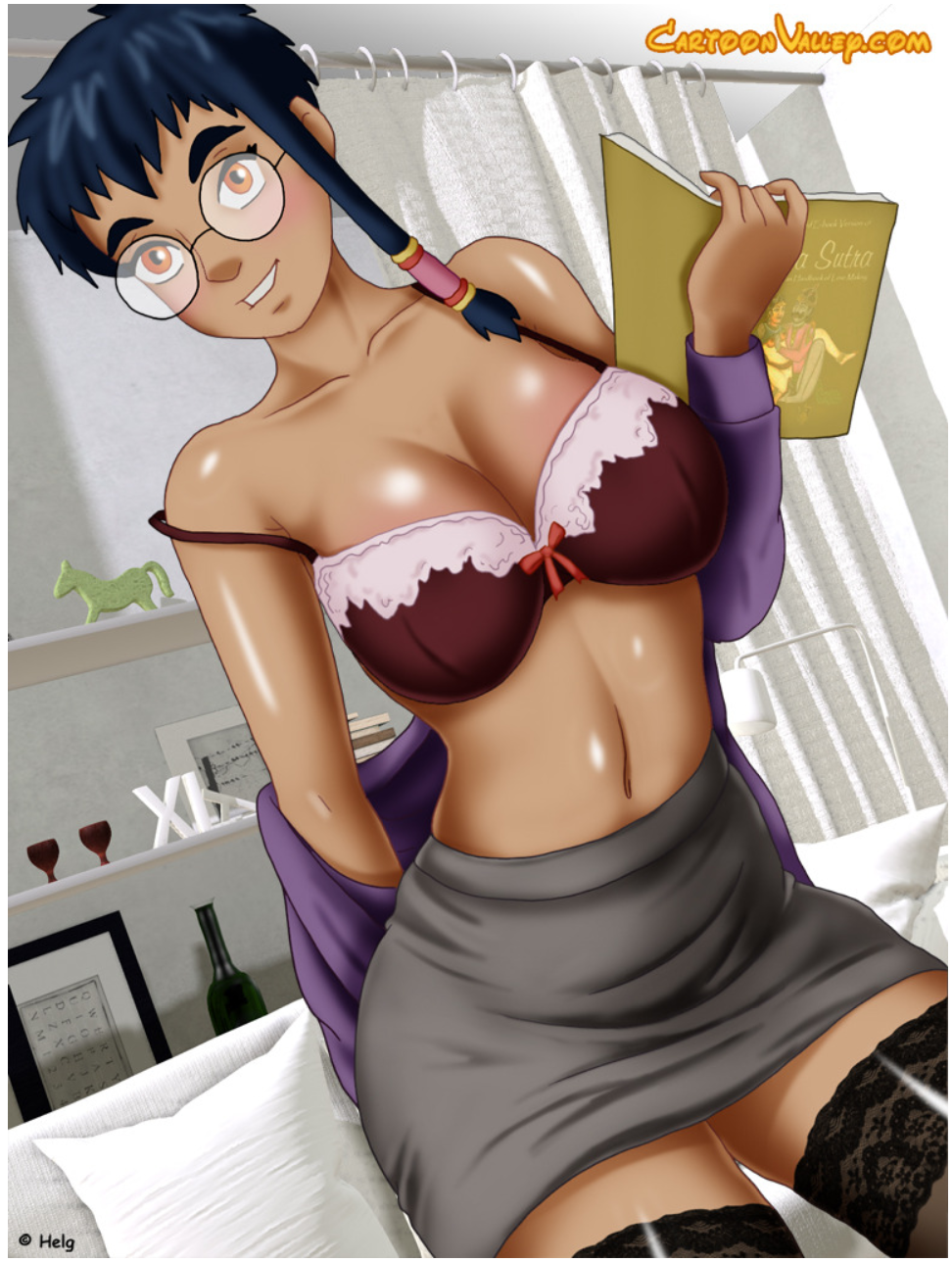 1girl bespectacled book bra cartoonvalley.com female female_only glasses helg_(artist) indoors lace-top_stockings lace-trimmed_thighhighs partially_clothed removing_clothes round_eyewear round_glasses short_hair skirt solo stockings tagme taranee_cook undressing w.i.t.c.h.