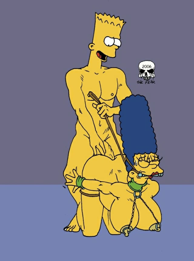 anal ass bart_simpson bent_over big_breasts blue_hair bondage breasts doggy_position hair incest marge_simpson nude smile the_fear the_simpsons yellow_skin