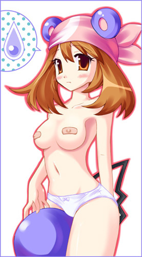 azurill breasts erect_nipples huge_breasts lowres may_(pokemon) nagatu_usagi nintendo pokemon topless