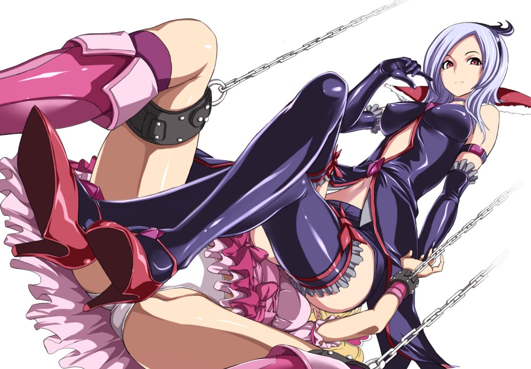 2girls bdsm blonde_hair bondage boots bound breasts chains choker cleavage cure_peach dutch_angle eas elbow_gloves femdom foot_fetish fresh_precure! frills gloves hairband hakaba_(dairiseki) higashi_setsuna high_heels jewelry knee_boots magical_girl momozono_love multiple_girls navel panties pantyshot precure red_eyes shackles shoes short_hair shorts silver_hair sitting sitting_on_face sitting_on_person spread_legs thighhighs twintails underwear upskirt white_hair white_panties yuri