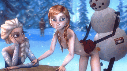 3d animated animated_gif anna_(frozen) bent_over breasts disney elsa_(frozen) from_behind frozen_(movie) gif hantzgruber nude snow snowman watching