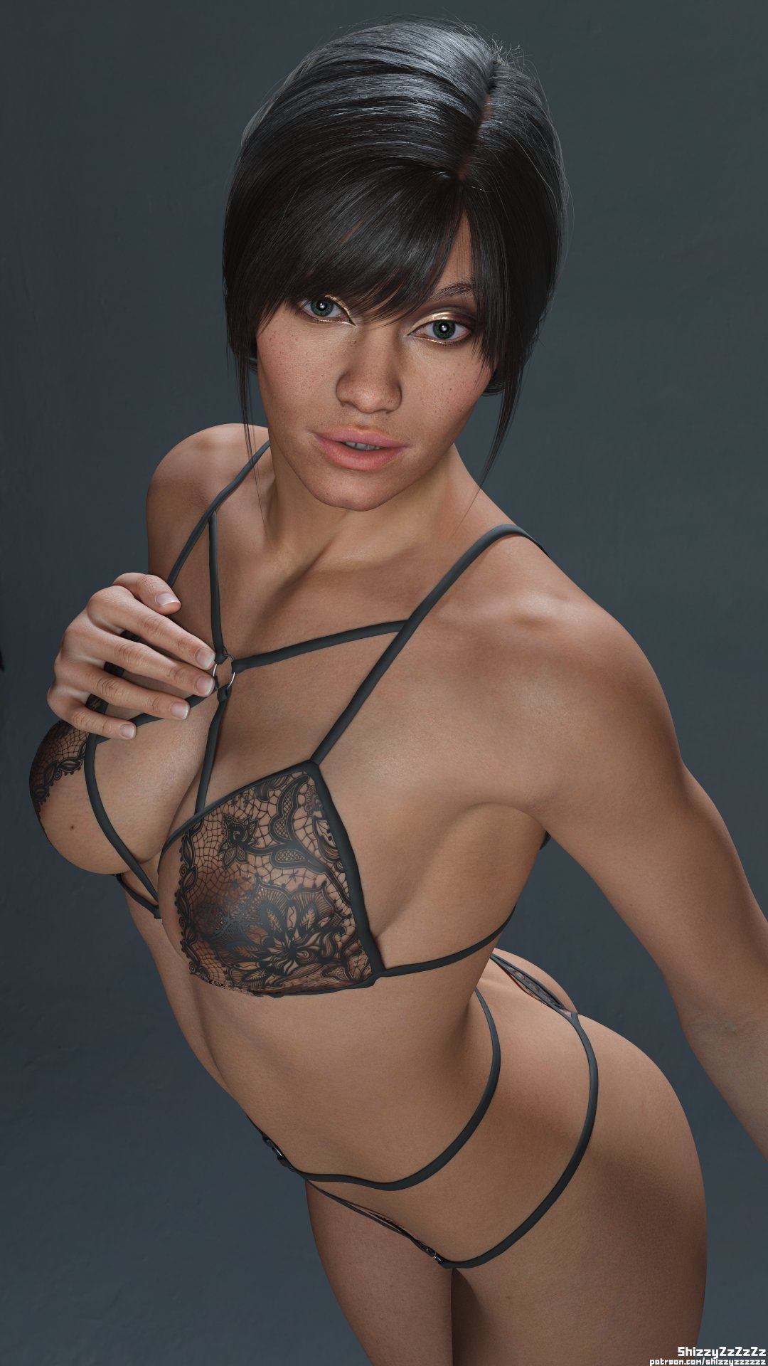 1girl 2023 3d 3d_(artwork) alluring areola areola_slip athletic_female black_hair female_abs female_focus female_only fit_female grey_background human jade_(mortal_kombat) light-skinned_female light_skin midway_games mortal_kombat mortal_kombat_4 mortal_kombat_armageddon mortal_kombat_deadly_alliance mortal_kombat_deception mortal_kombat_ii nipples pinup shizzyzzzzzz solo_female solo_focus tan_body tan_skin ultimate_mortal_kombat_3